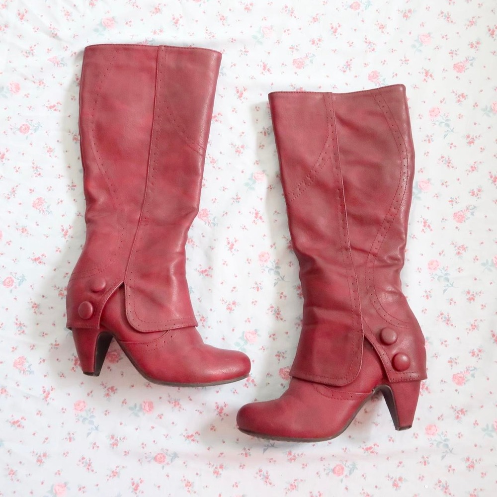 red y2k knee high boots